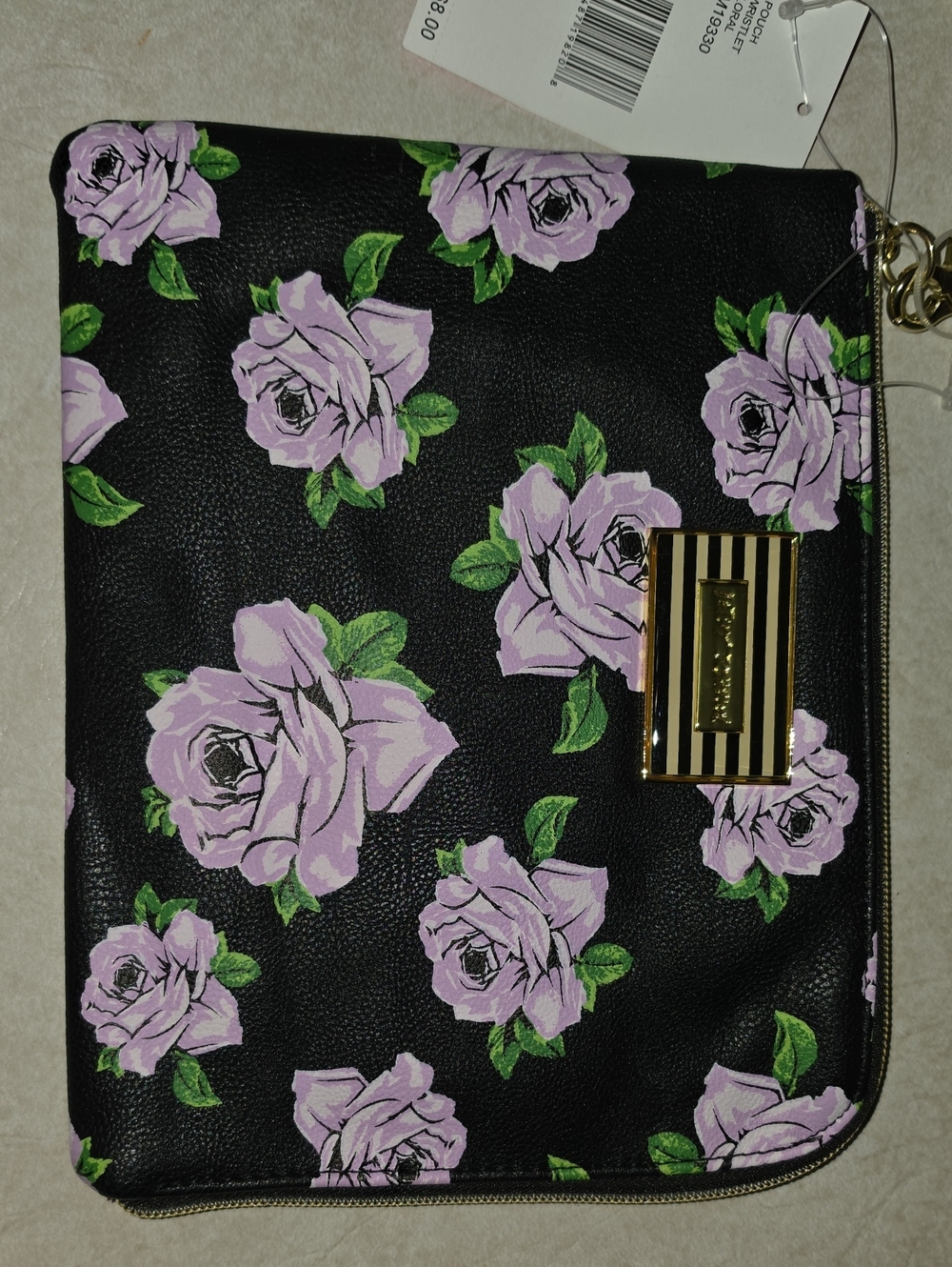 Betsey Johnson Floral Lavender Rose Zip Clutch